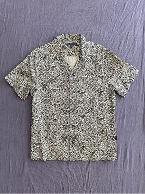 John Varvatos Black & Yellow Abstract Short-Sleeve Camp Collar Button-Up Shirt